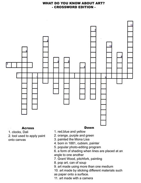 Craft crossword puzzle clue - 5 days ago ... Craft crossword clue Answer is ART. This specific clue was recently seen in the 17th February 2024 edition of the Mirror Quick Crossword. The ...
